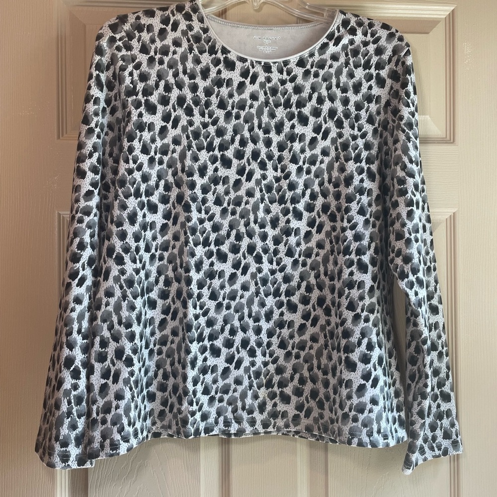 Kim Rogers Women's Black, Gray, and Tan Long Sleeve Leopard Print Top, Size PL
